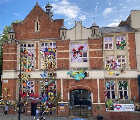 North Kensington Library covered in butterflies